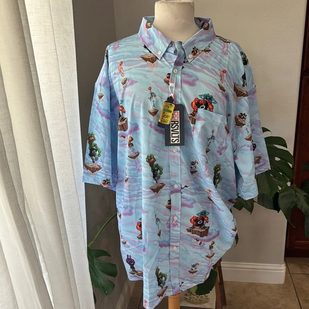 NWT‎ Space Jam RSVLTS button up Men's Blue Graphic Shirt